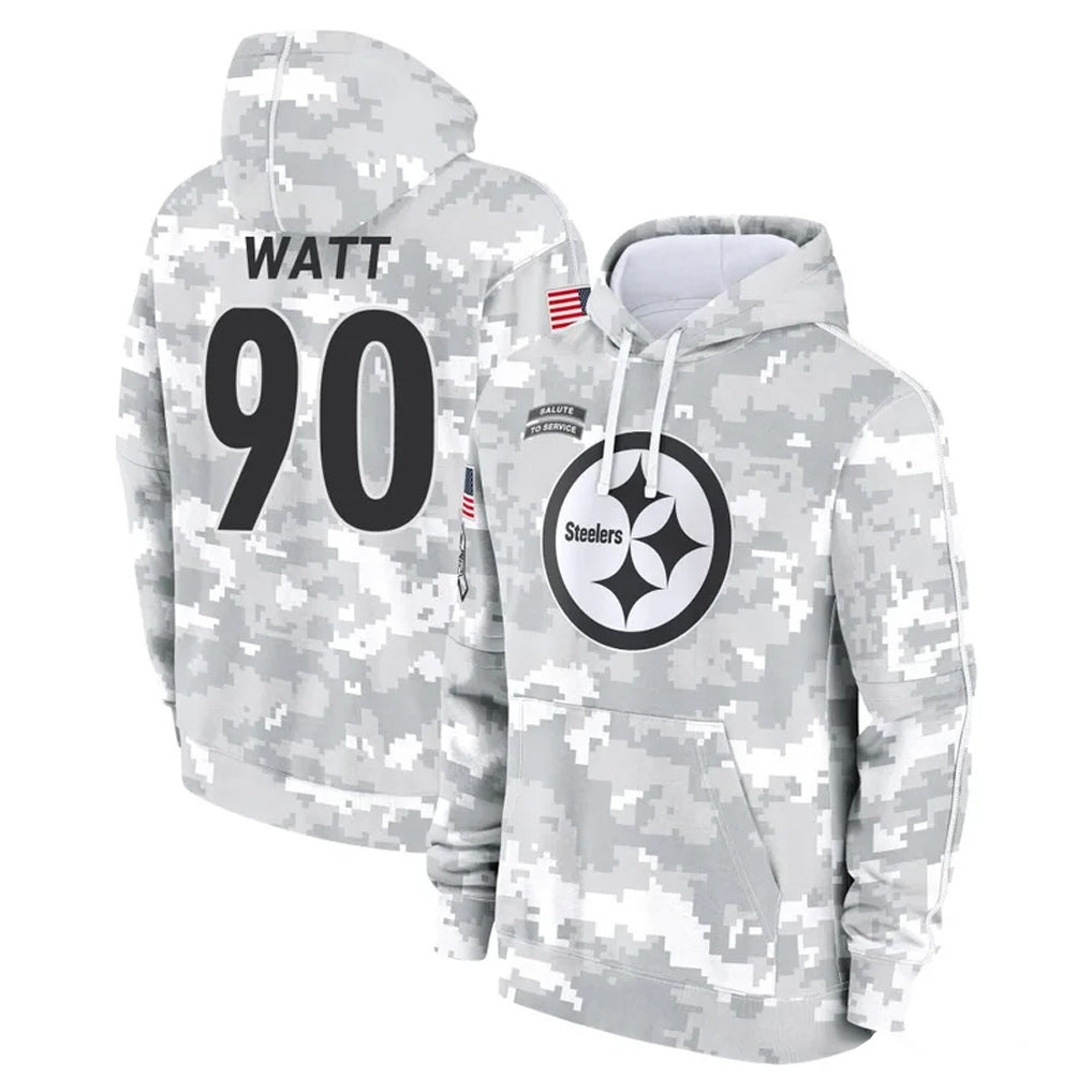 Parkc P.Steelers #90 T.J. Watt Player Arctic Camo Limited Salute to Service Pullover Hoodies Game Stitched Jerseys