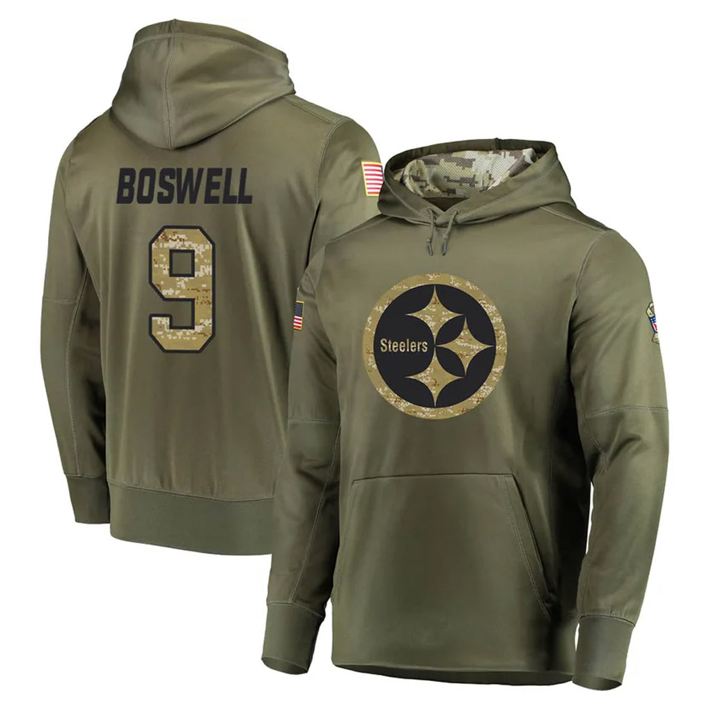 Parkc P.Steelers #9 Chris Boswell Player Olive Salute to Service Pullover Hoodie Home Game Stitched Jerseys