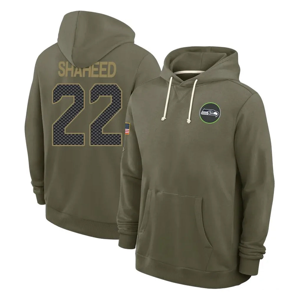 Parkc S.Seahawks #22 Rashid Shaheed Player Olive Salute to Service Pullover Hoodies Limited Stitched Jerseys