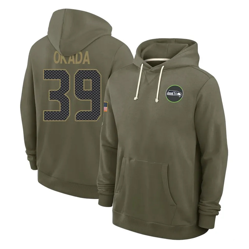 Parkc S.Seahawks #39 Ty Okada Player Olive Salute to Service Pullover Hoodies Limited Stitched Jerseys