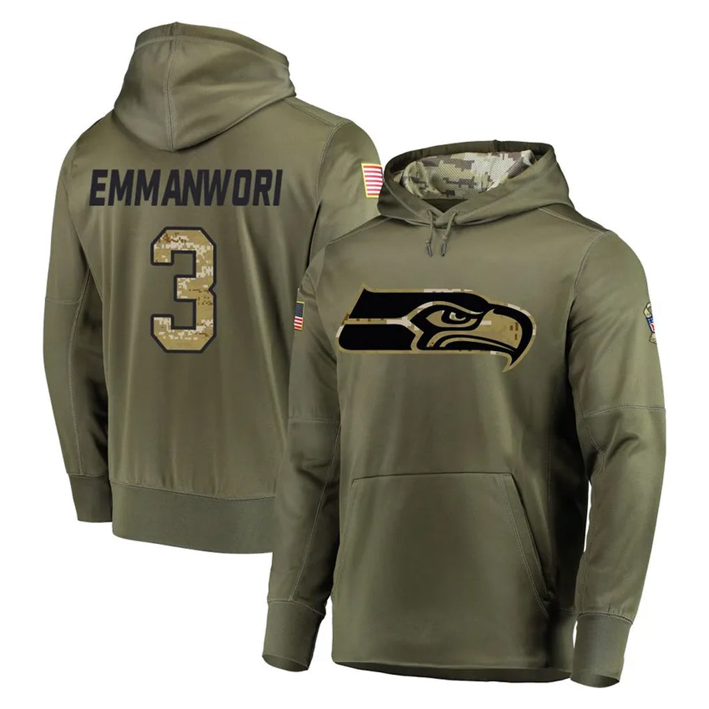 Parkc S.Seahawks #3 Nick Emmanwori Player Olive Salute to Service Pullover Hoodie Home Game Stitched Jerseys