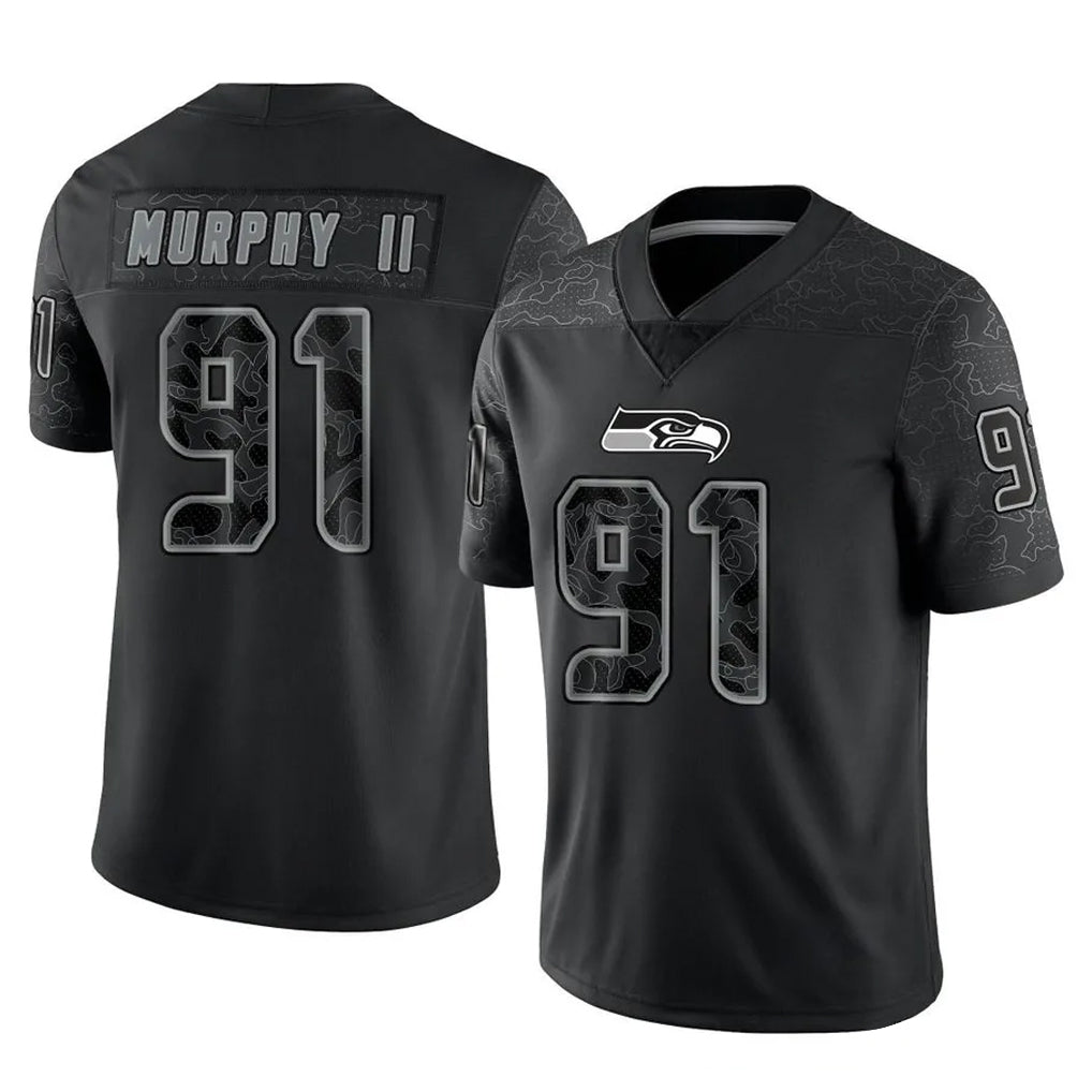 Parkc S.Seahawks #91 Byron Murphy II Player Black Limited Reflective Home Game Stitched Jerseys
