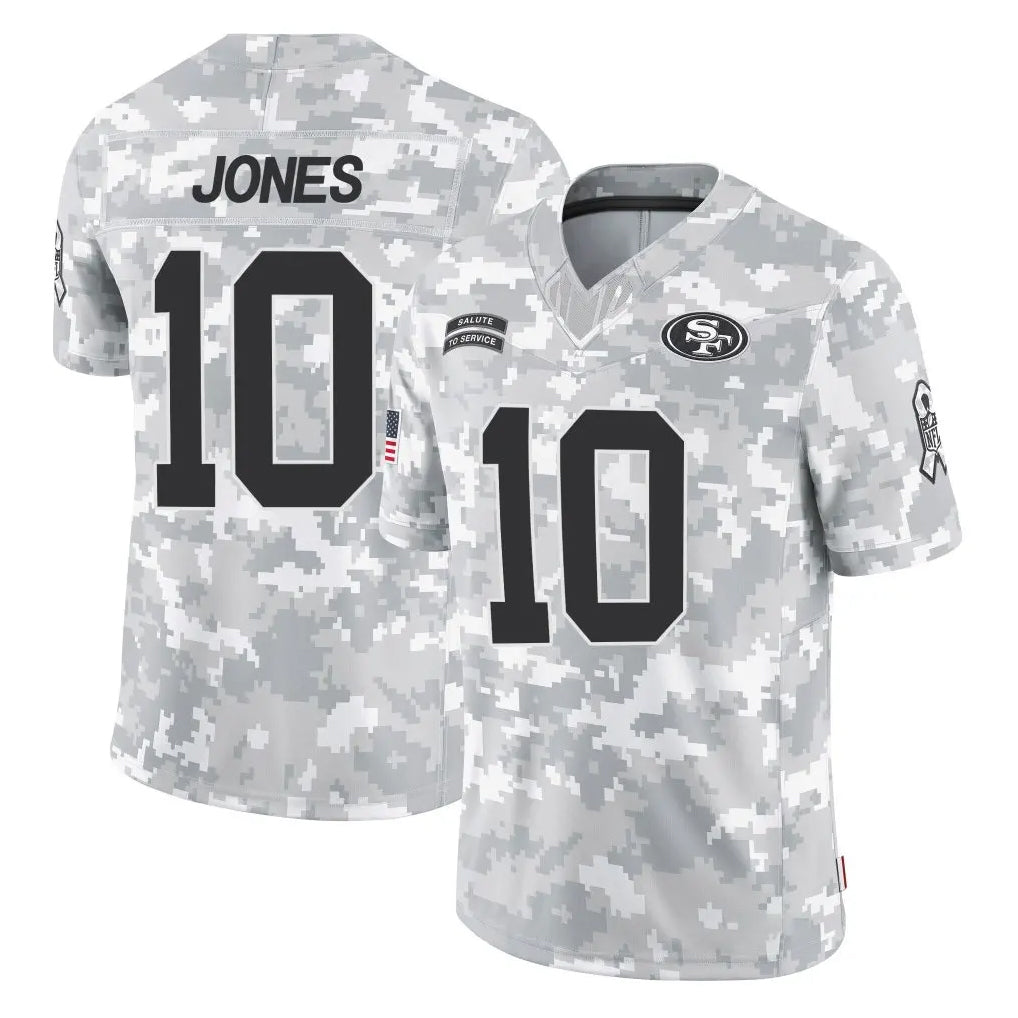 Parkc SF.49ers #10 Mac Jones Player Arctic Camo Limited Salute To Service Home Game Stitched Jerseys