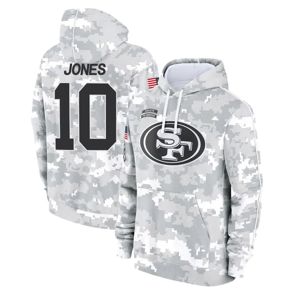 Parkc SF.49ers #10 Mac Jones Player Arctic Camo Limited Salute to Service Pullover Hoodies Game Stitched Jerseys