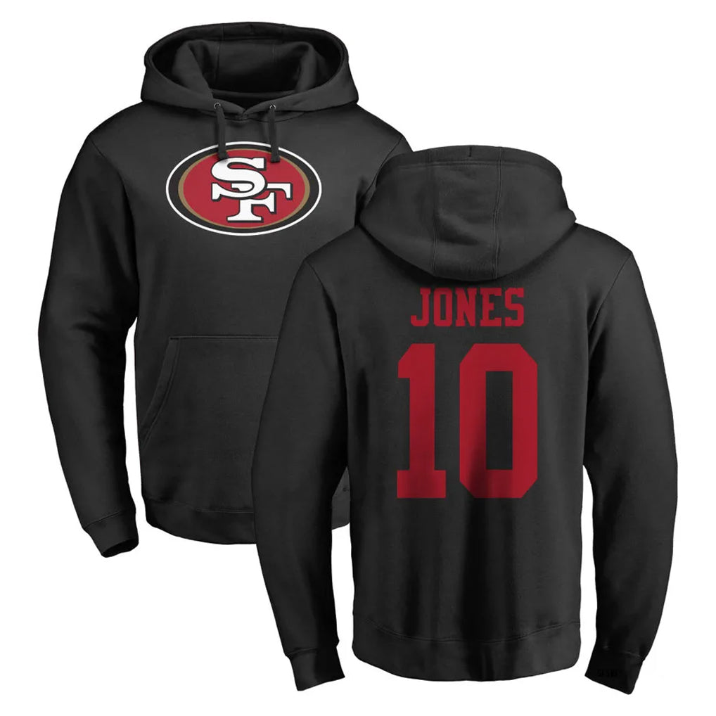 Parkc SF.49ers #10 Mac Jones Player Black LOGO Pullover Hoodies Home Game Stitched Jerseys