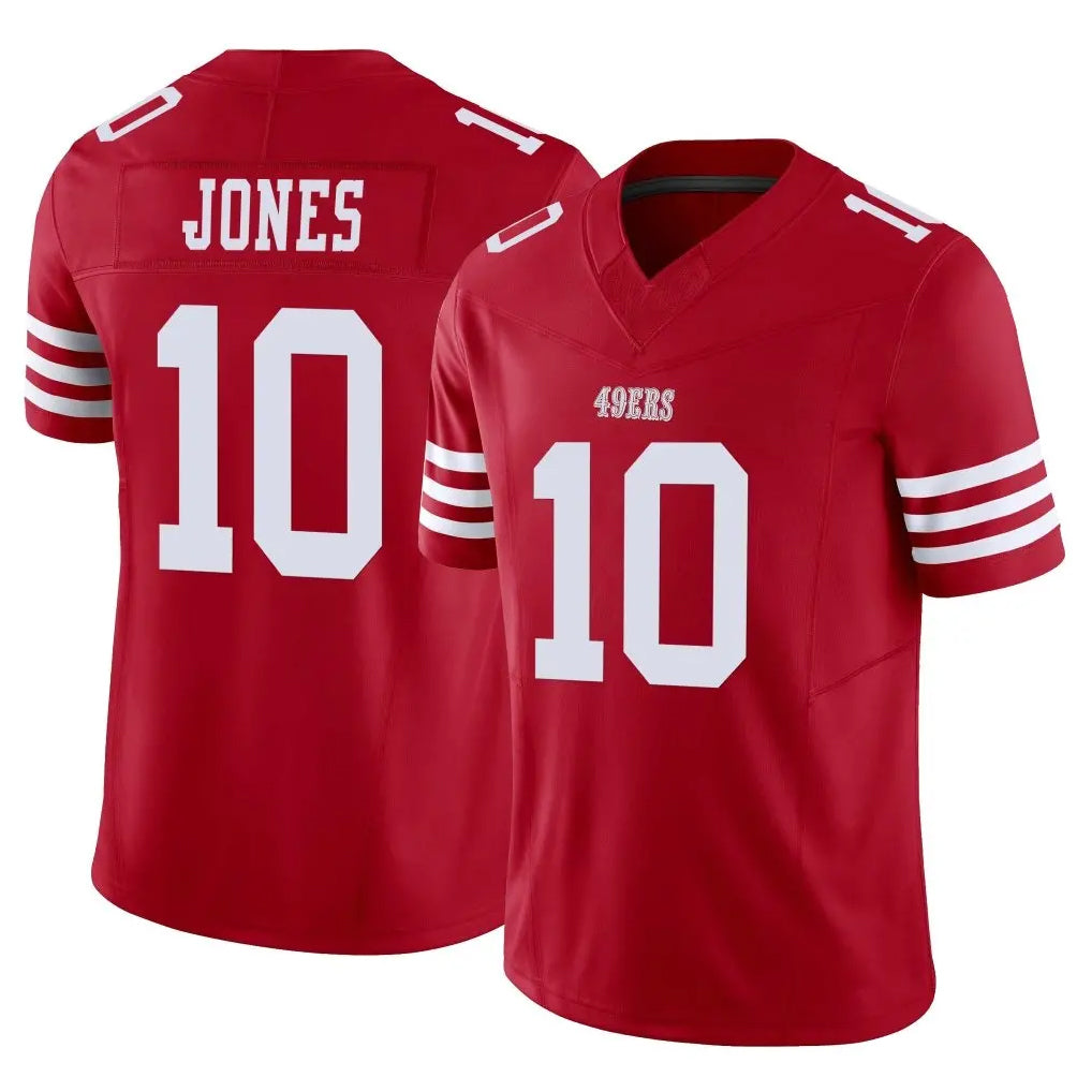 Parkc SF.49ers #10 Mac Jones Player Red Limited Vapor F.U.S.E. Home Game Stitched Jerseys