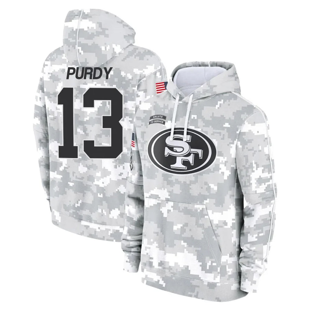 Parkc SF.49ers #13 Brock Purdy Player Arctic Camo Limited Salute to Service Pullover Hoodies Game Stitched Jerseys