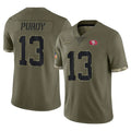 Parkc SF.49ers #13 Brock Purdy Player Olive Limited Salute To Service Home Game Stitched Jerseys