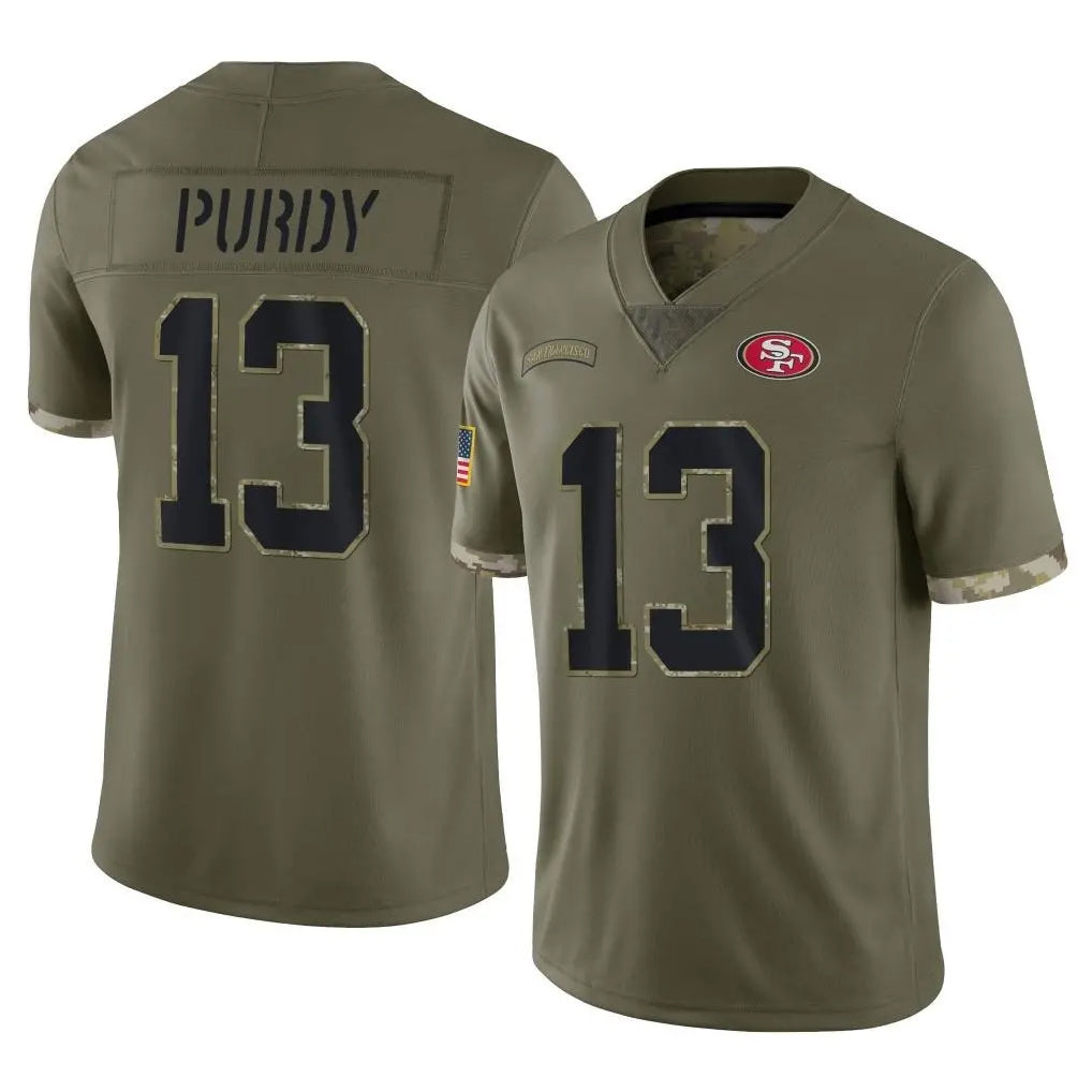 Parkc SF.49ers #13 Brock Purdy Player Olive Limited Salute To Service Home Game Stitched Jerseys