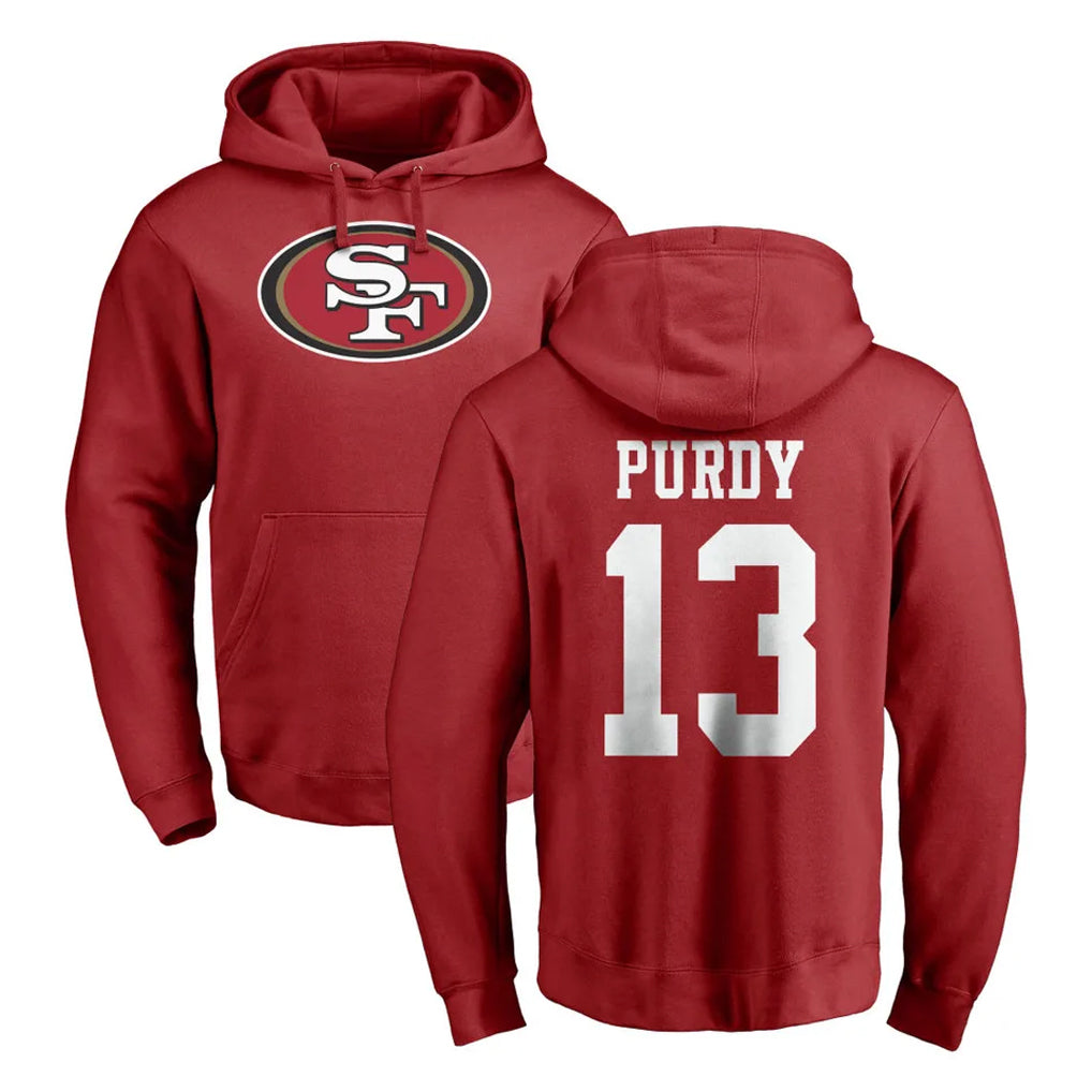 Parkc SF.49ers #13 Brock Purdy Player Red LOGO Pullover Hoodies Home Game Stitched Jerseys