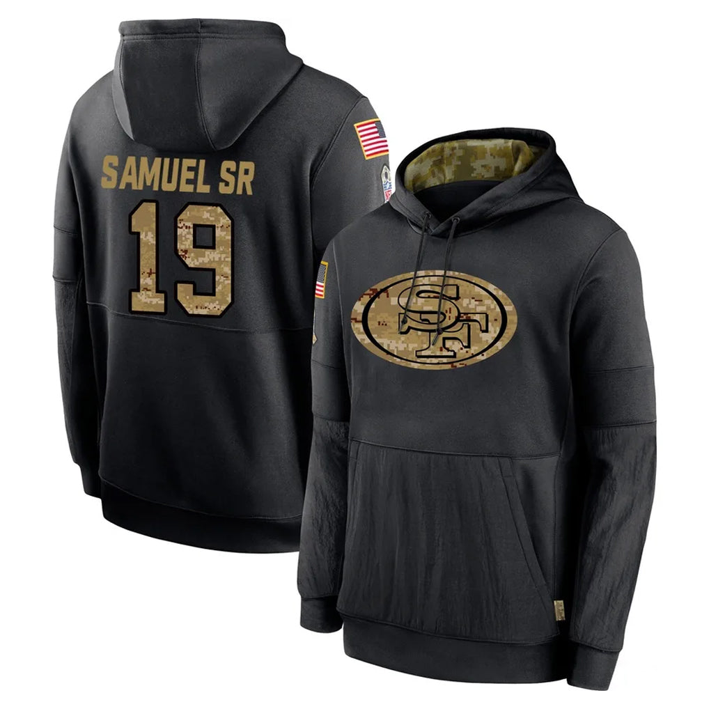 Parkc SF.49ers #19 Deebo Samuel Sr. Player Black Salute to Service Sideline Performance Pullover Hoodies Home Game Stitched Jerseys