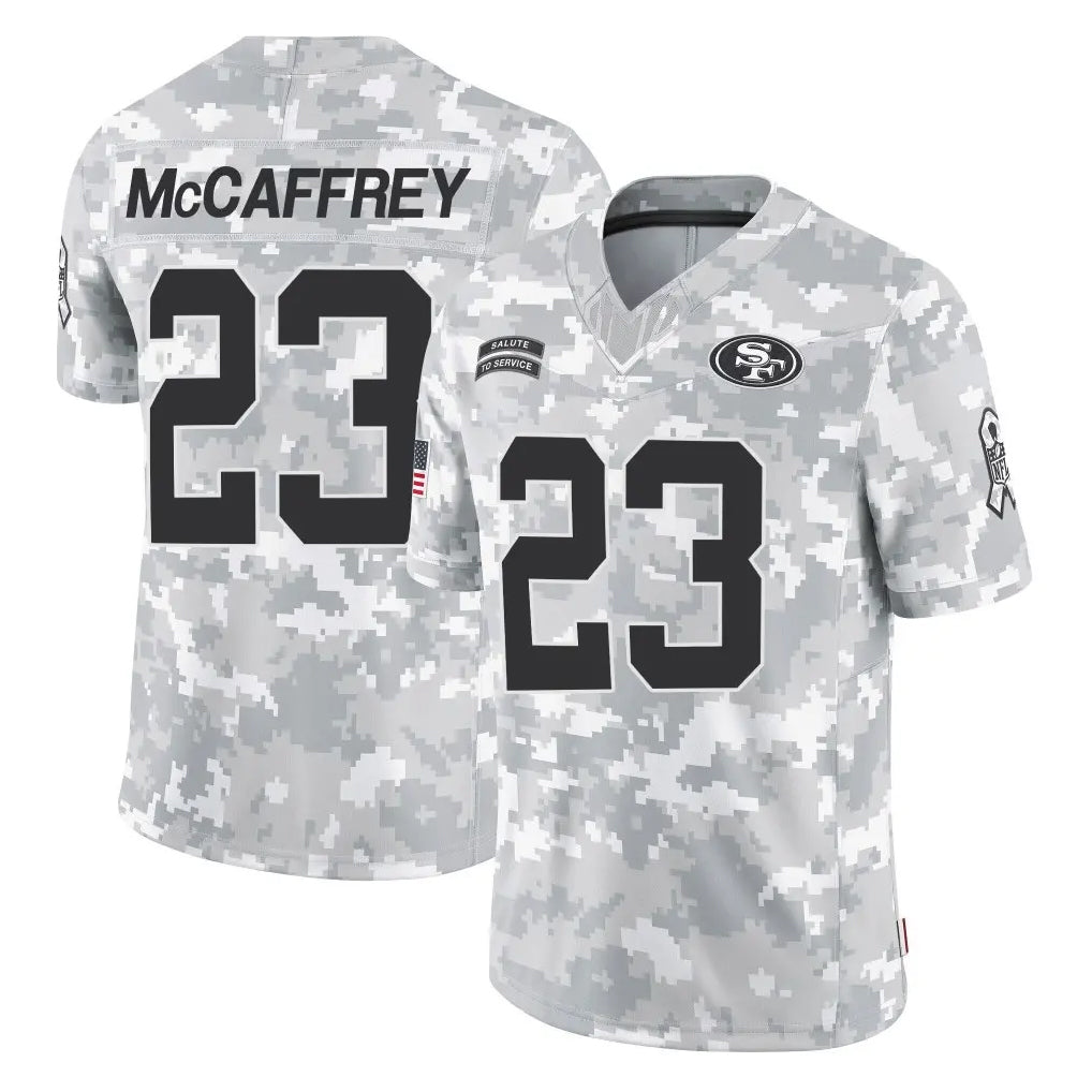 Parkc SF.49ers #23 Christian McCaffrey Player Arctic Camo Limited Salute To Service Home Game Stitched Jerseys