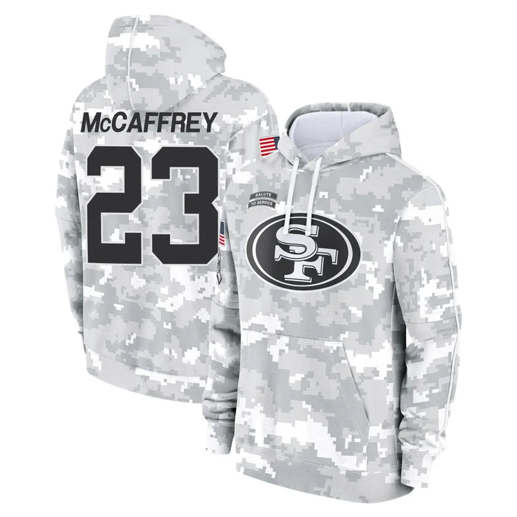 Parkc SF.49ers #23 Christian McCaffrey Player Arctic Camo Limited Salute to Service Pullover Hoodies Game Stitched Jerseys