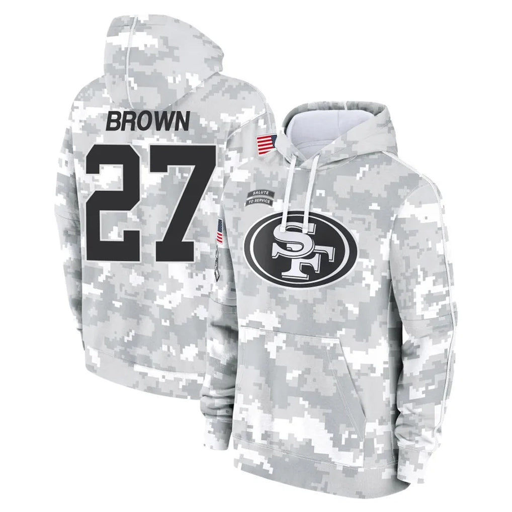 Parkc SF.49ers #27 Ji'Ayir Brown Player Arctic Camo Limited Salute to Service Pullover Hoodies Game Stitched Jerseys