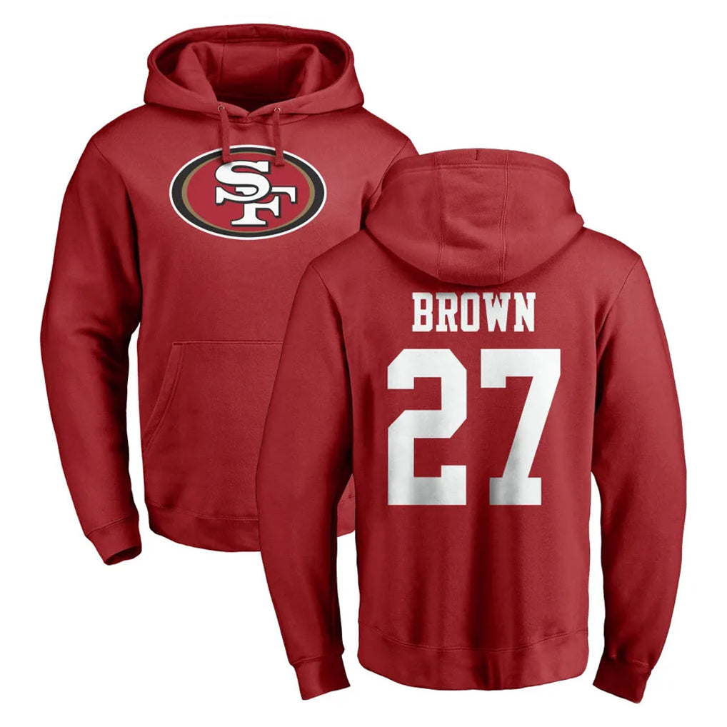 Parkc SF.49ers #27 Ji'Ayir Brown Player Red LOGO Pullover Hoodies Home Game Stitched Jerseys