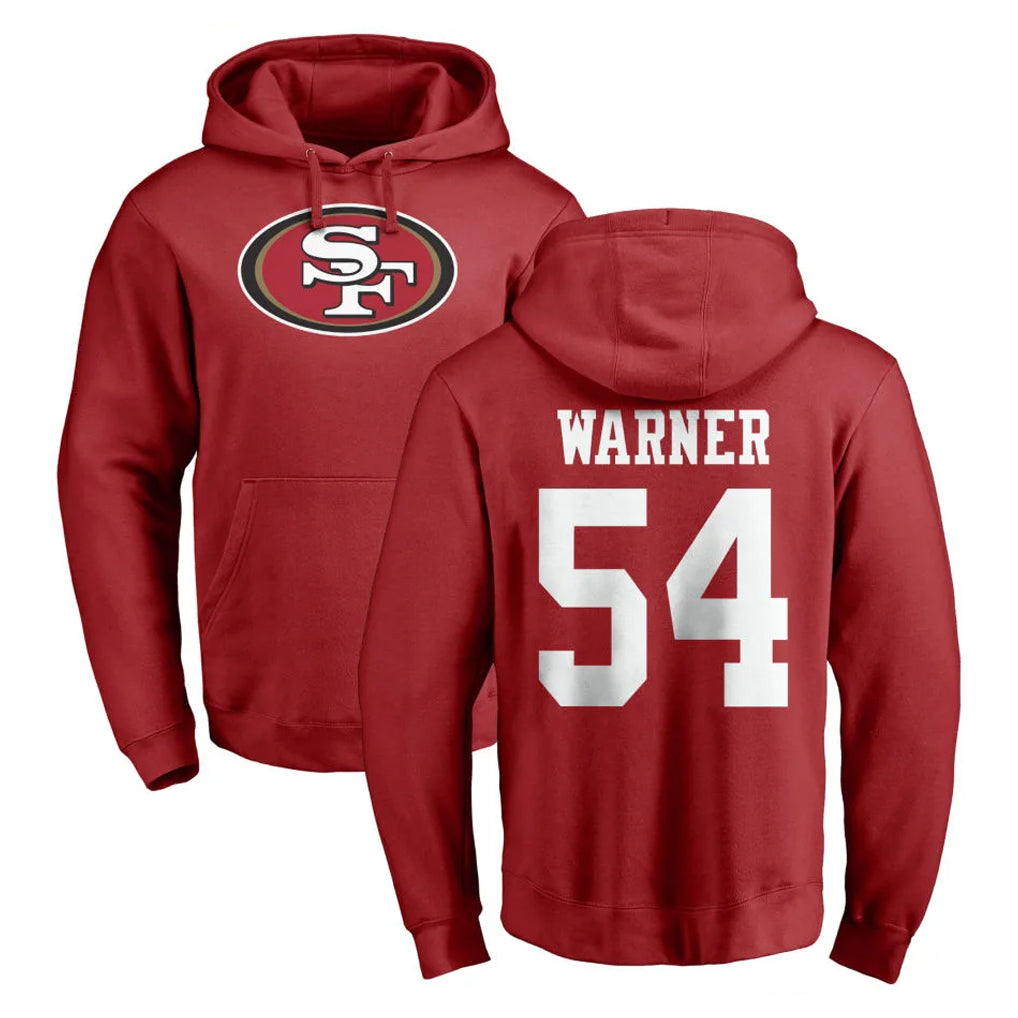 Parkc SF.49ers #54 Fred Warner Player Red LOGO Pullover Hoodies Home Game Stitched Jerseys