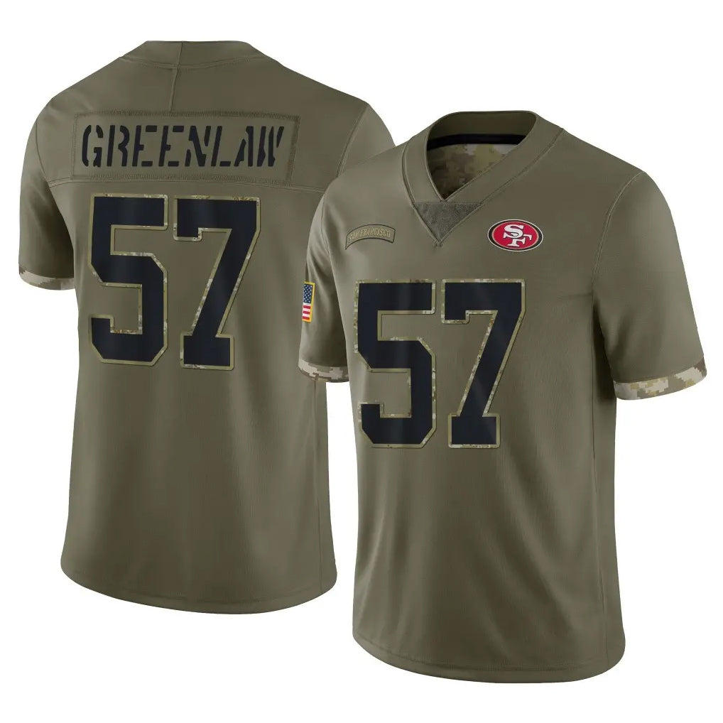 Parkc SF.49ers #57 Dre Greenlaw Player Olive Limited Salute To Service Home Game Stitched Jerseys