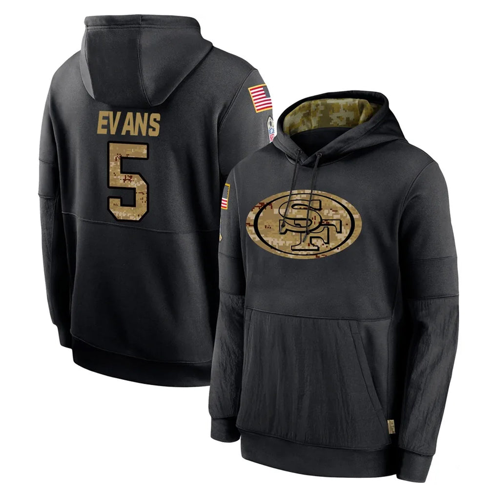 Parkc SF.49ers #5 Mike Evans Player Black Salute to Service Sideline Performance Pullover Hoodies Home Game Stitched Jerseys