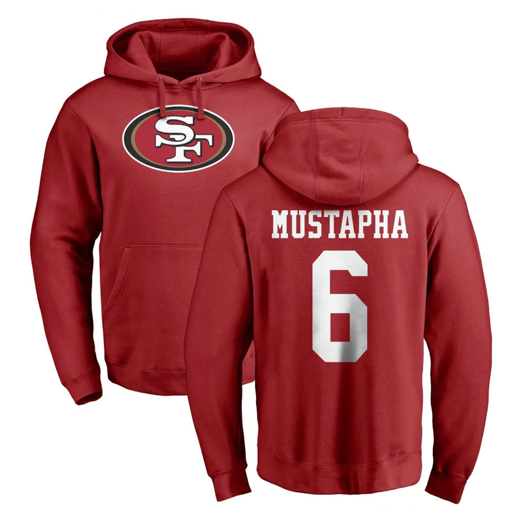 Parkc SF.49ers #6 Malik Mustapha Player Red LOGO Pullover Hoodies Home Game Stitched Jerseys