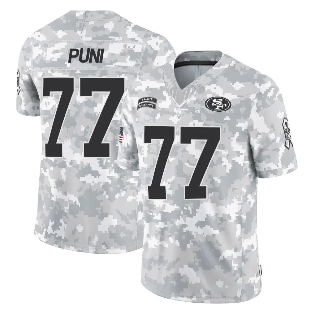 Parkc SF.49ers #77 Dominick Puni Player Arctic Camo Limited Salute To Service Home Game Stitched Jerseys