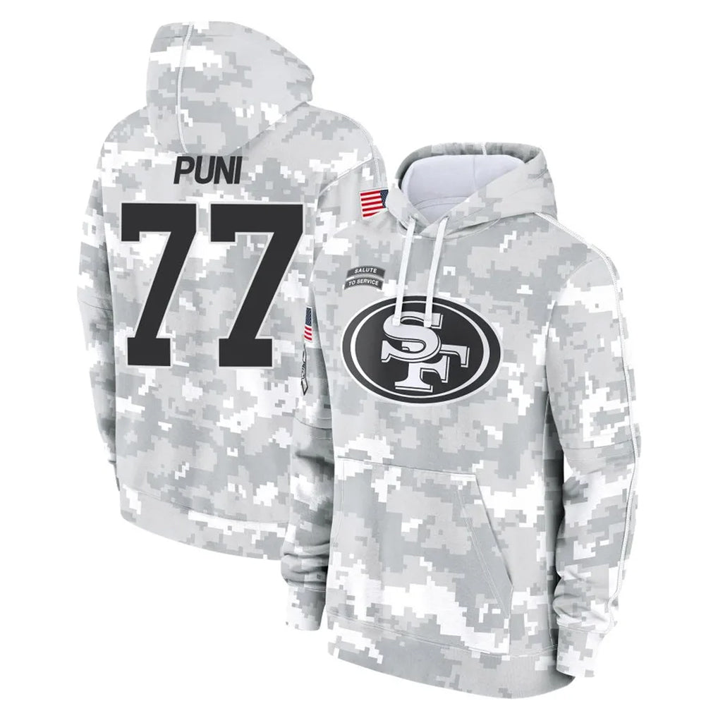 Parkc SF.49ers #77 Dominick Puni Player Arctic Camo Limited Salute to Service Pullover Hoodies Game Stitched Jerseys
