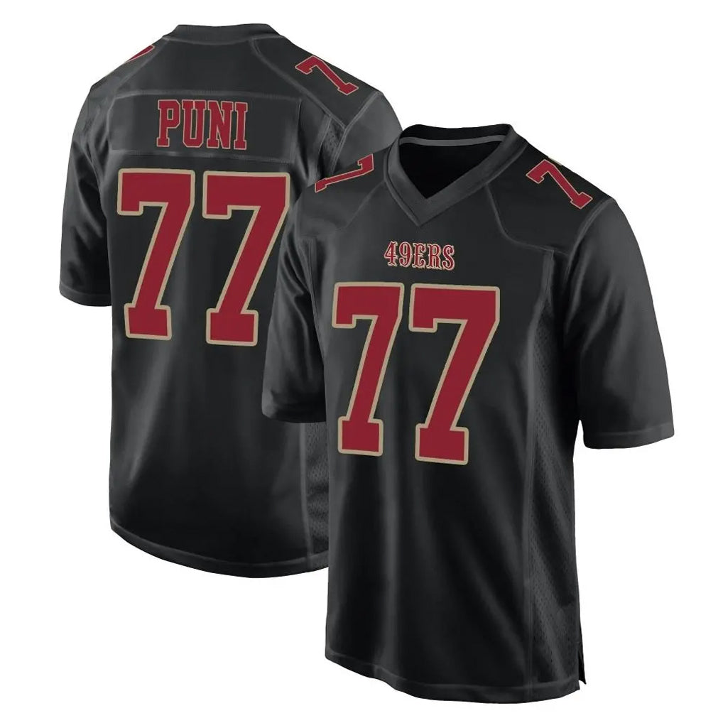 Parkc SF.49ers #77 Dominick Puni Player Black Fashion Home Game Stitched Jerseys