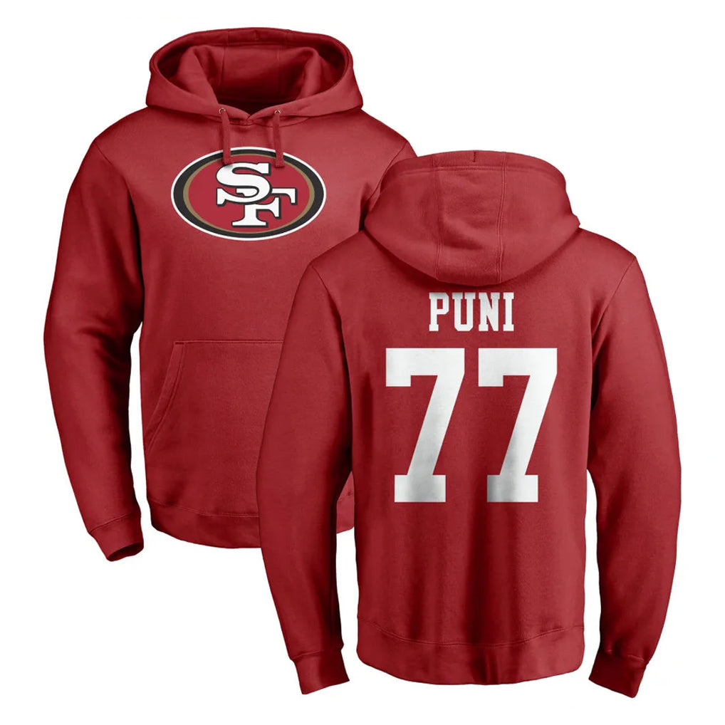 Parkc SF.49ers #77 Dominick Puni Player Red LOGO Pullover Hoodies Home Game Stitched Jerseys