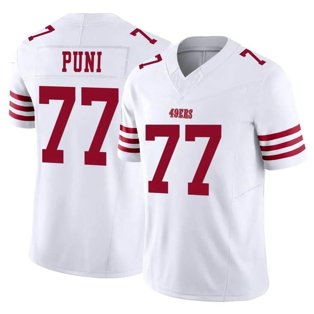 Parkc SF.49ers #77 Dominick Puni Player White Limited Vapor F.U.S.E. Home Game Stitched Jerseys