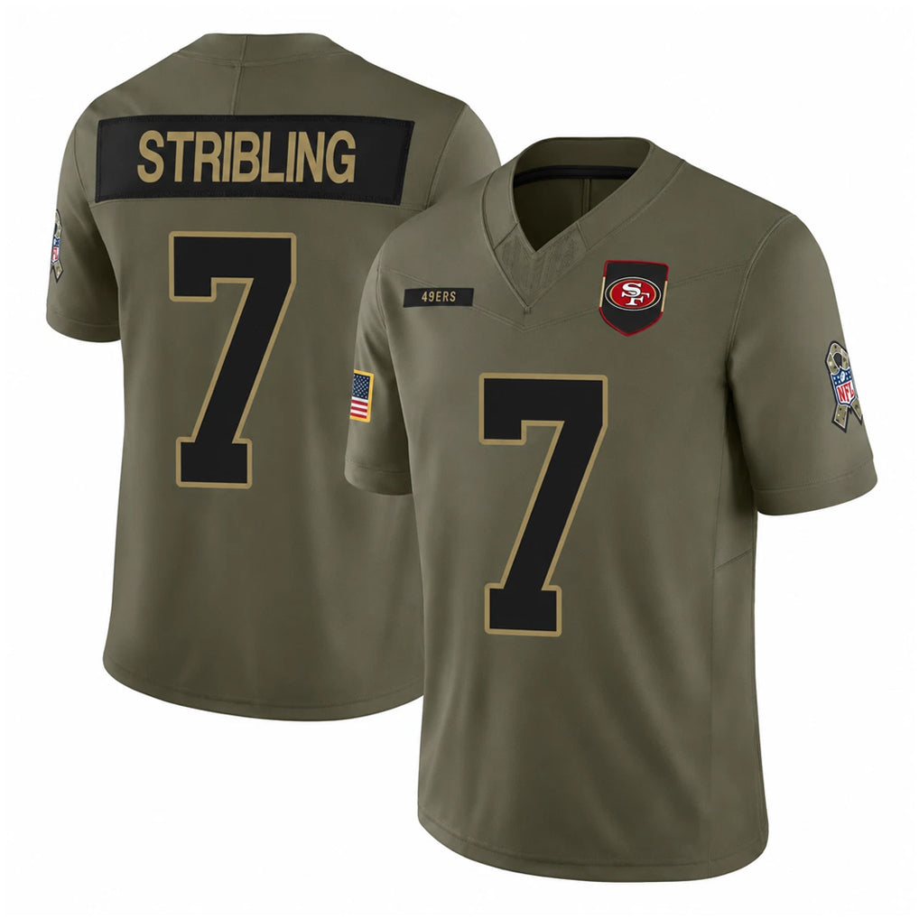 Parkc SF.49ers #7 De'Zhaun Stribling Player Olive 2025 Salute To Service Limited Home Game Stitched Jerseys
