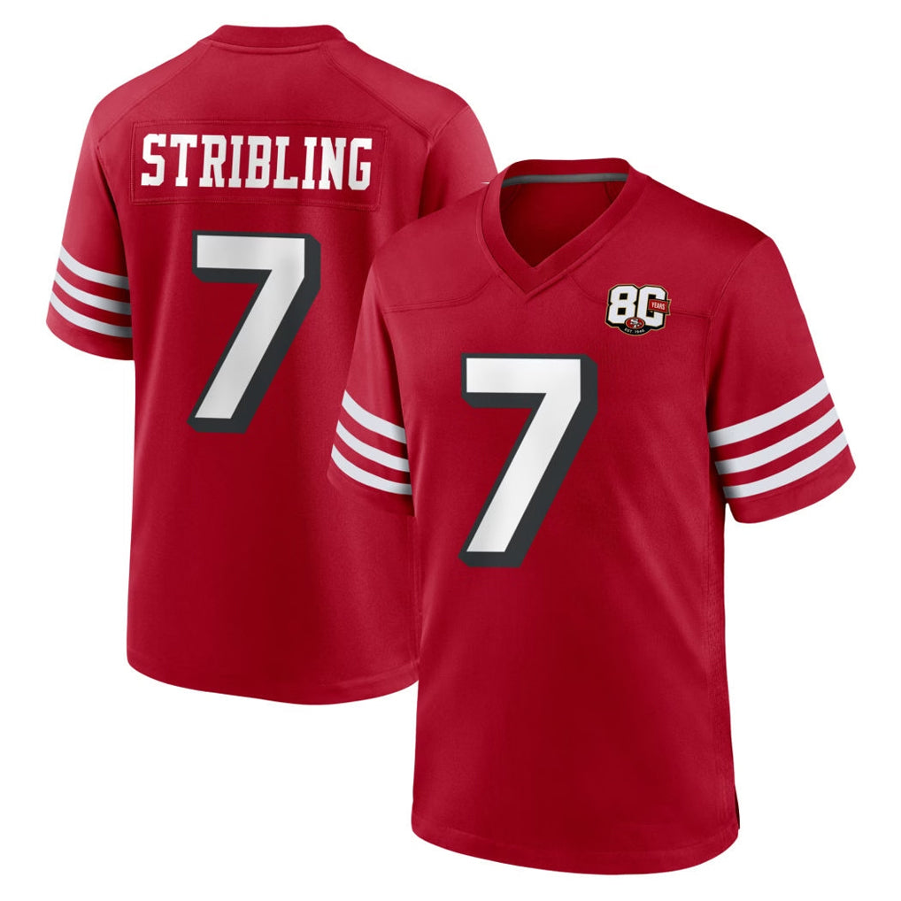 Parkc SF.49ers #7 De'Zhaun Stribling Player Red 80th Game Home Stitched Jerseys
