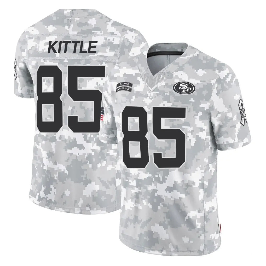 Parkc SF.49ers #85 George Kittle Player Arctic Camo Limited Salute To Service Home Game Stitched Jerseys