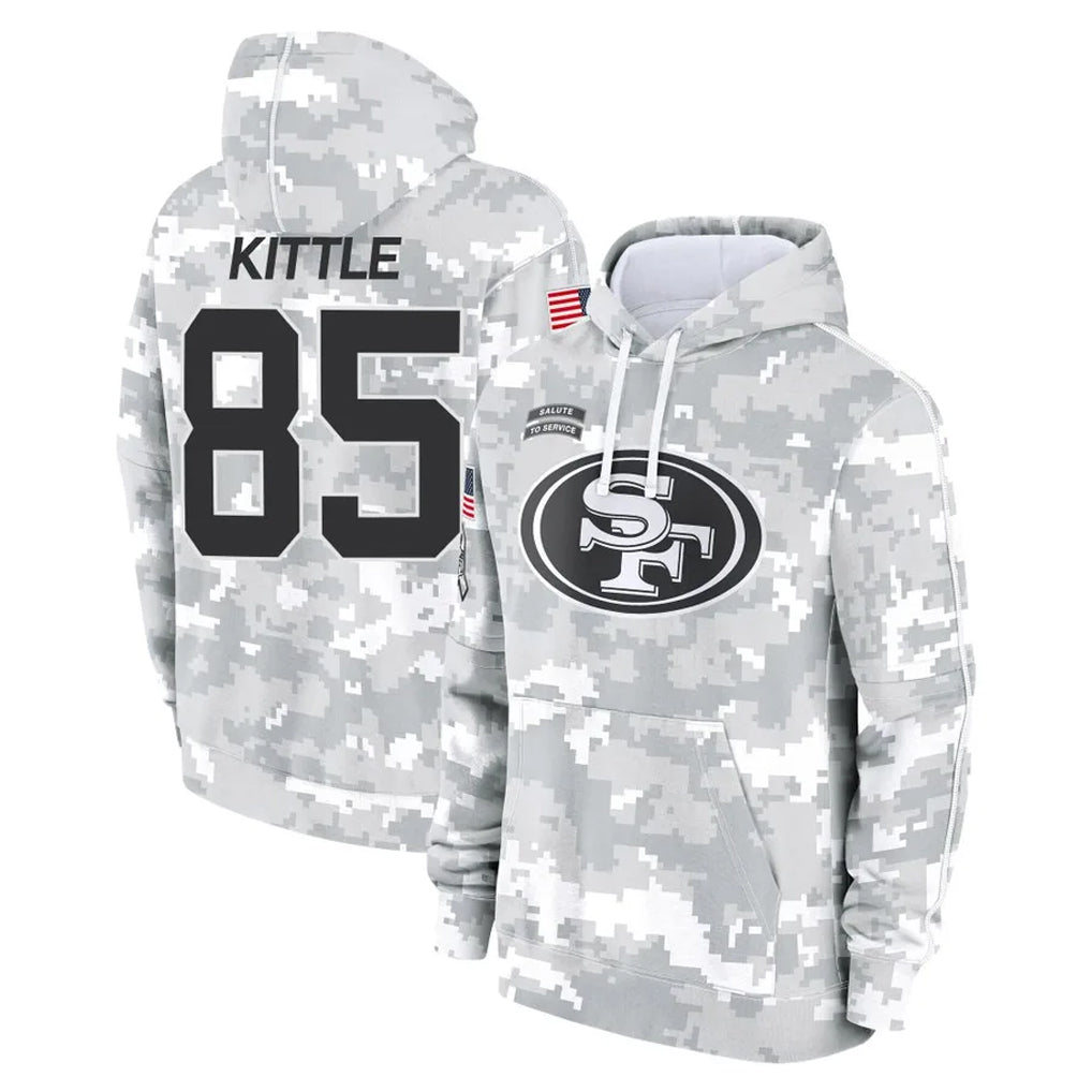 Parkc SF.49ers #85 George Kittle Player Arctic Camo Limited Salute to Service Pullover Hoodies Game Stitched Jerseys