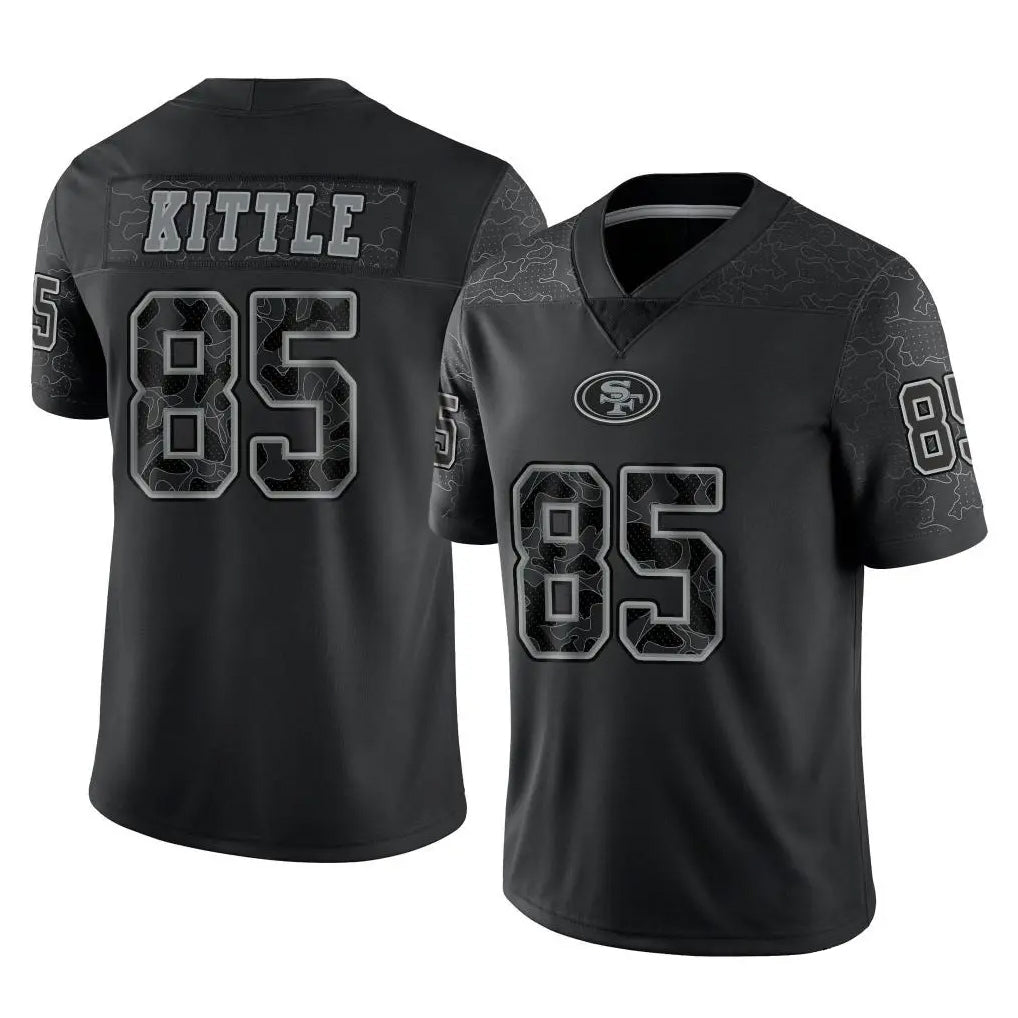 Parkc SF.49ers #85 George Kittle Player Black Limited Reflective Home Game Stitched Jerseys