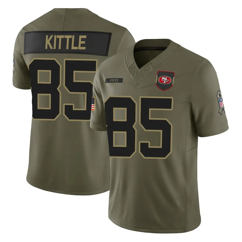 Parkc SF.49ers #85 George Kittle Player Olive 2025 Salute To Service Limited Home Game Stitched Jerseys