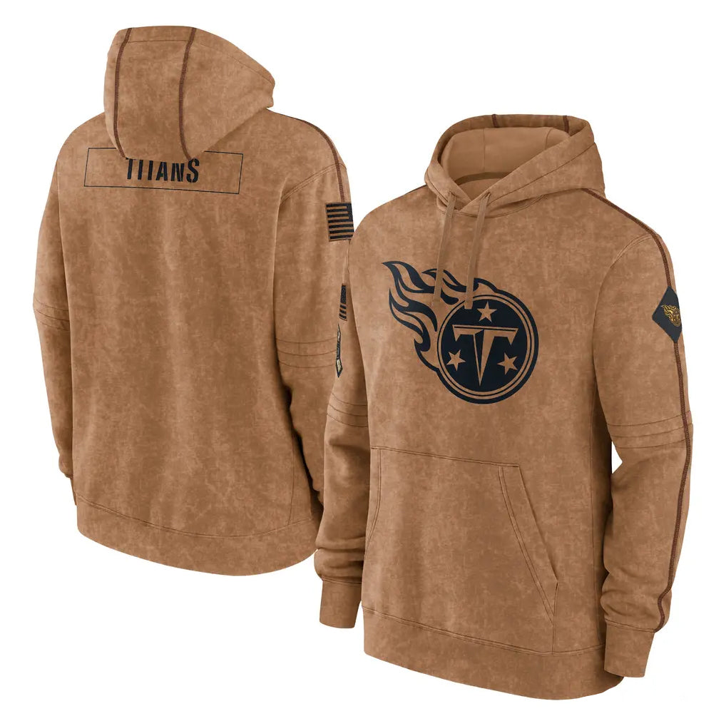 Parkc T.Titans Brown Salute To Service Club Pullover Hoodies Home Game Blank Player Stitched Jerseys
