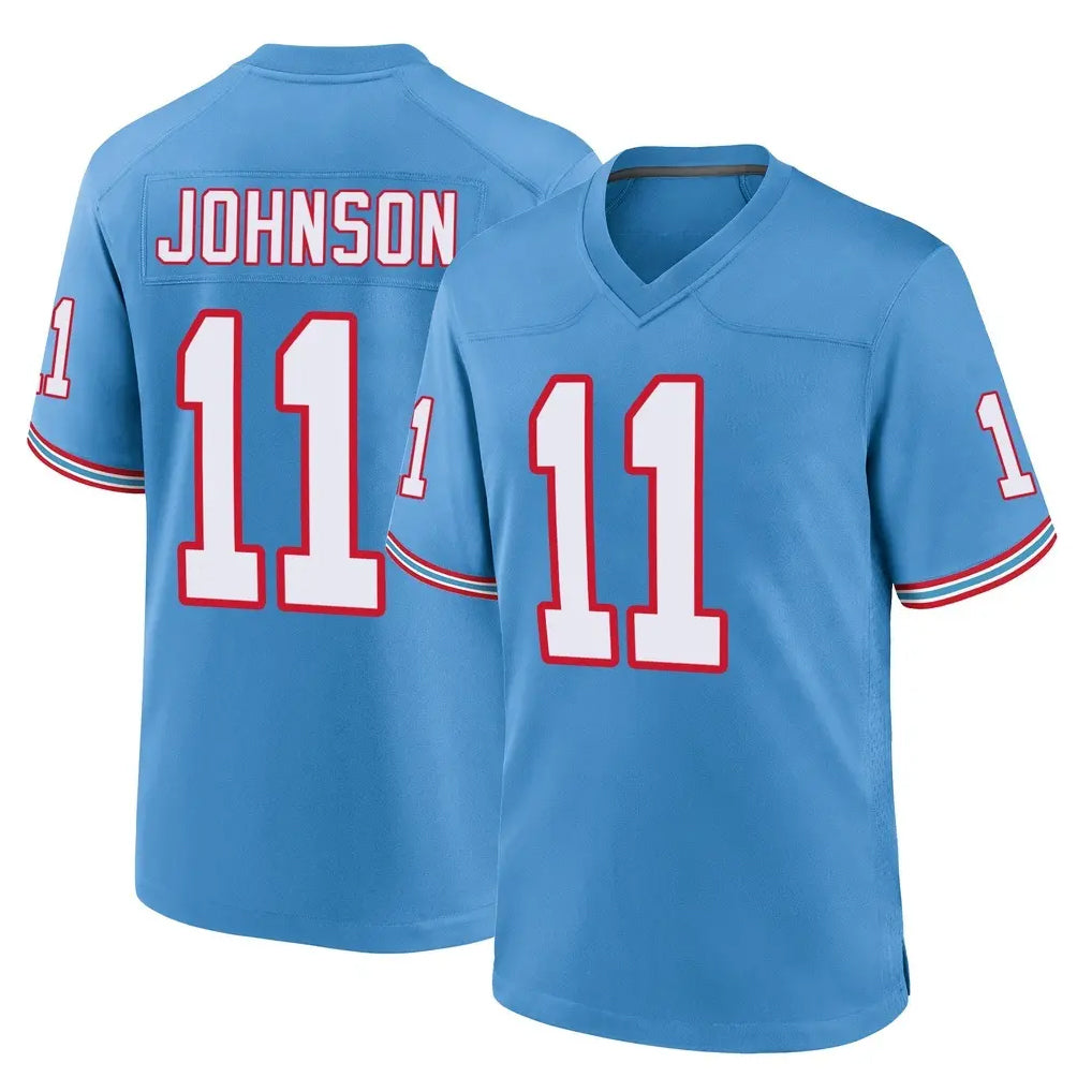 Parkc T.Titans #11 Jermaine Johnson II Player Light Blue Oilers Throwback Home Game Stitched Jerseys