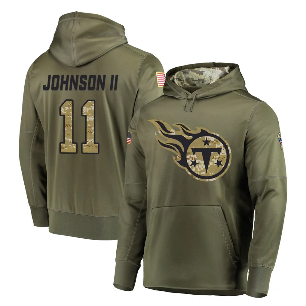 Parkc T.Titans #11 Jermaine Johnson II Player Olive Salute to Service Pullover Hoodies Home Game Stitched Jerseys