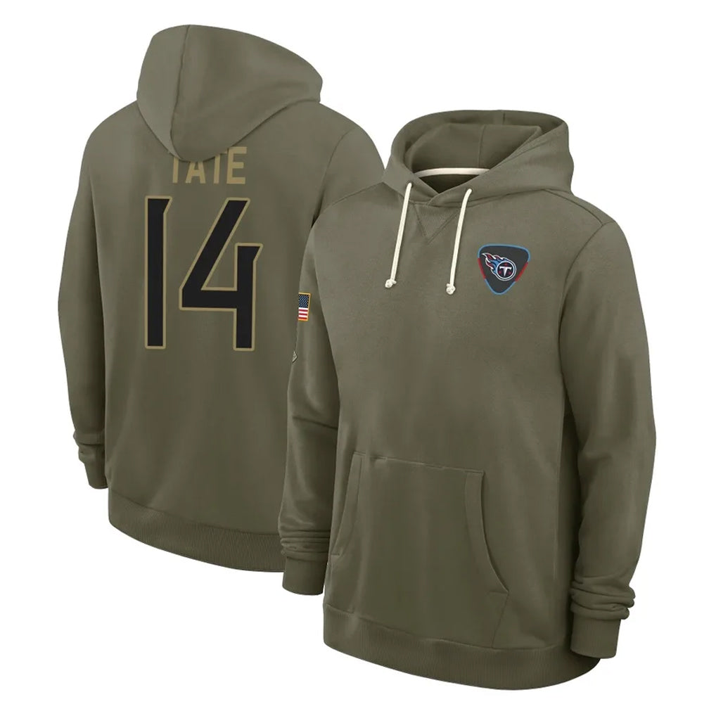 Parkc T.Titans #14 Carnell Tate Player Olive Salute to Service Hoodies Home Game Stitched Jerseys