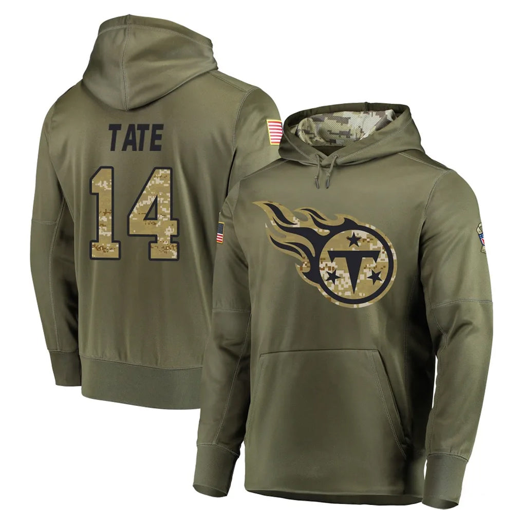Parkc T.Titans #14 Carnell Tate Player Olive Salute to Service Pullover Hoodies Home Game Stitched Jerseys