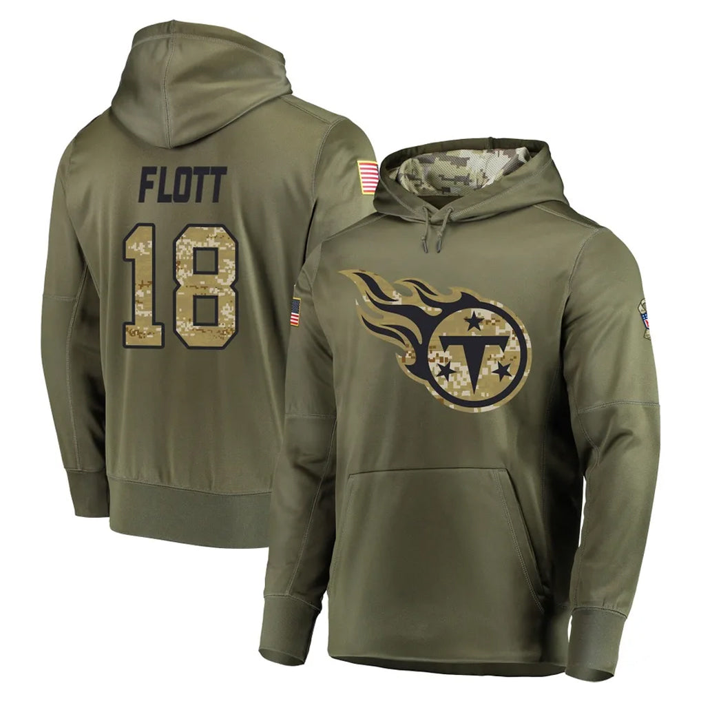 Parkc T.Titans #18 Cor'Dale Flott Player Olive Salute to Service Pullover Hoodies Home Game Stitched Jerseys