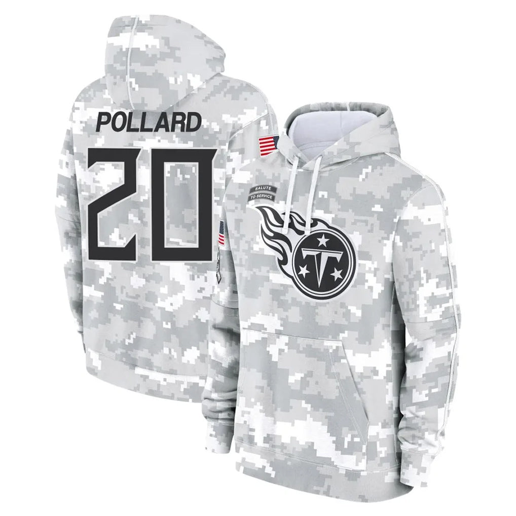 Parkc T.Titans #20 Tony Pollard Player Camo Arctic Salute to Service Pullover Hoodies Home Game Stitched Jerseys
