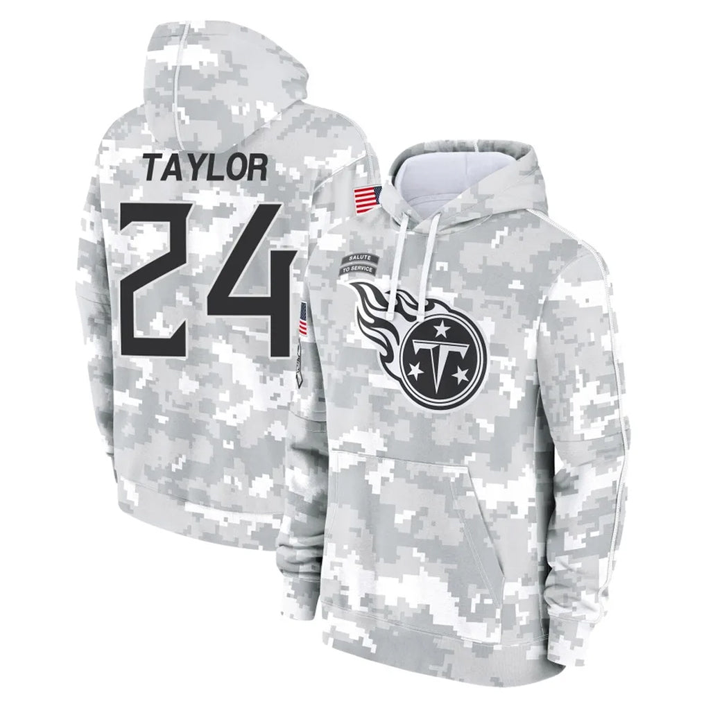 Parkc T.Titans #24 Alontae Taylor Player Camo Arctic Salute to Service Pullover Hoodies Home Game Stitched Jerseys