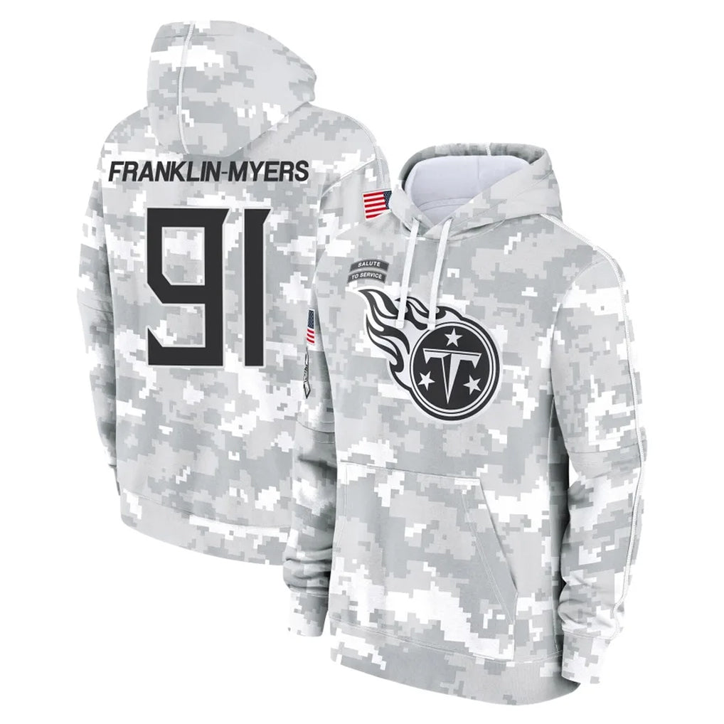 Parkc T.Titans #91 John Franklin-Myers Player Camo Arctic Salute to Service Pullover Hoodies Home Game Stitched Jerseys