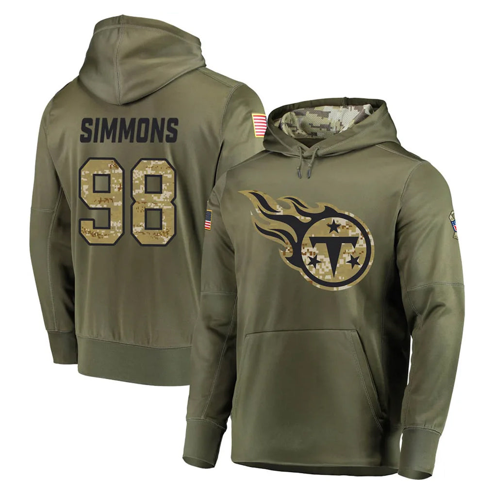 Parkc T.Titans #98 Jeffery Simmons Player Olive Salute to Service Pullover Hoodies Home Game Stitched Jerseys