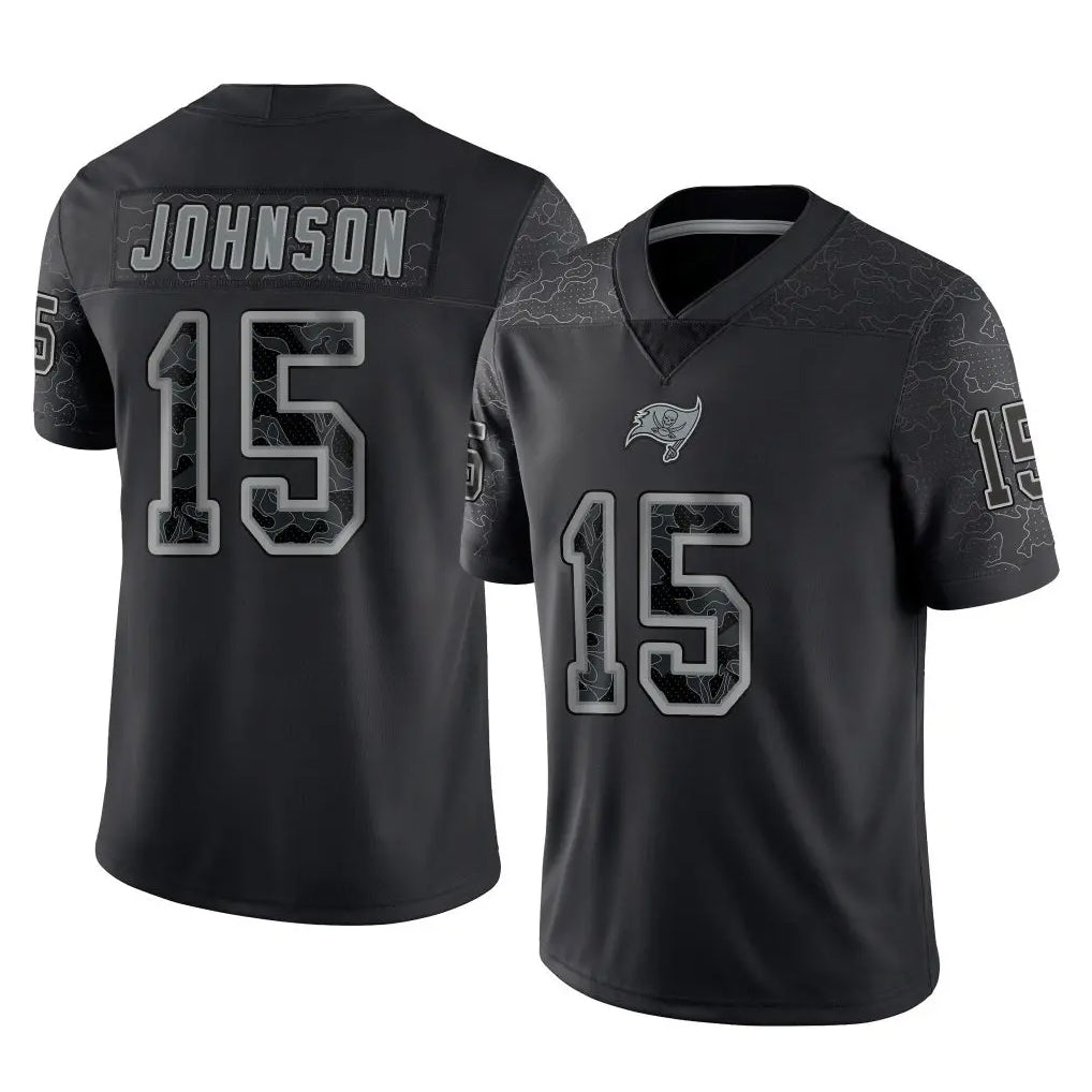 Parkc TB.Buccaneers #15 Tez Johnson Player Black Reflective Limited Home Game Stitched Jerseys