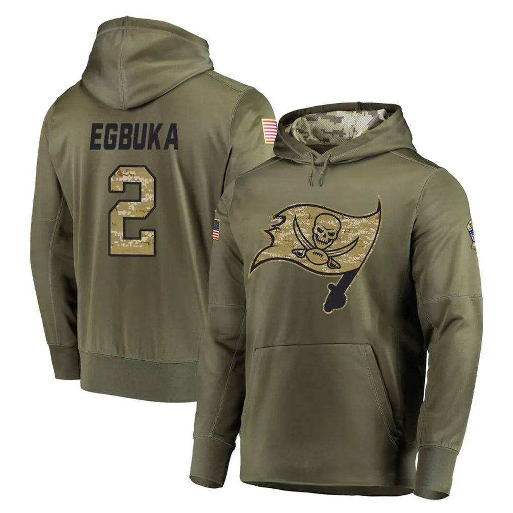 Parkc TB.Buccaneers #2 Emeka Egbuka Player Olive Salute to Service Pullover Hoodie Home Game Stitched Jerseys