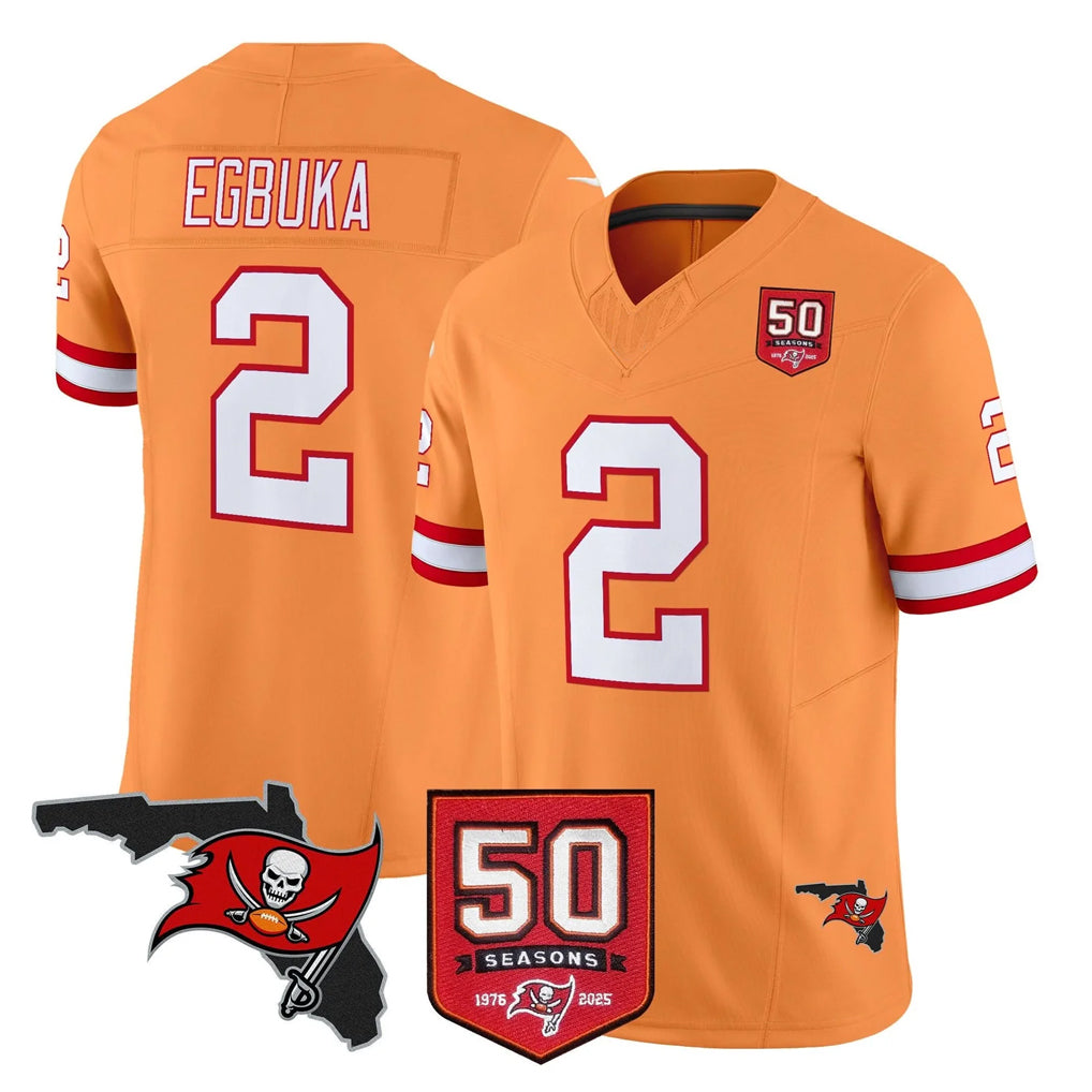 Parkc TB.Buccaneers #2 Emeka Egbuka Player Orange 50th Season Vapor Limited Home Game Stitched Jerseys