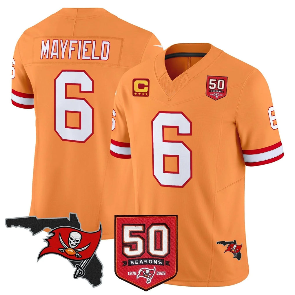 Parkc TB.Buccaneers #6 Baker Mayfield Player Orange 50th Season Vapor Limited Home Game Stitched Jerseys