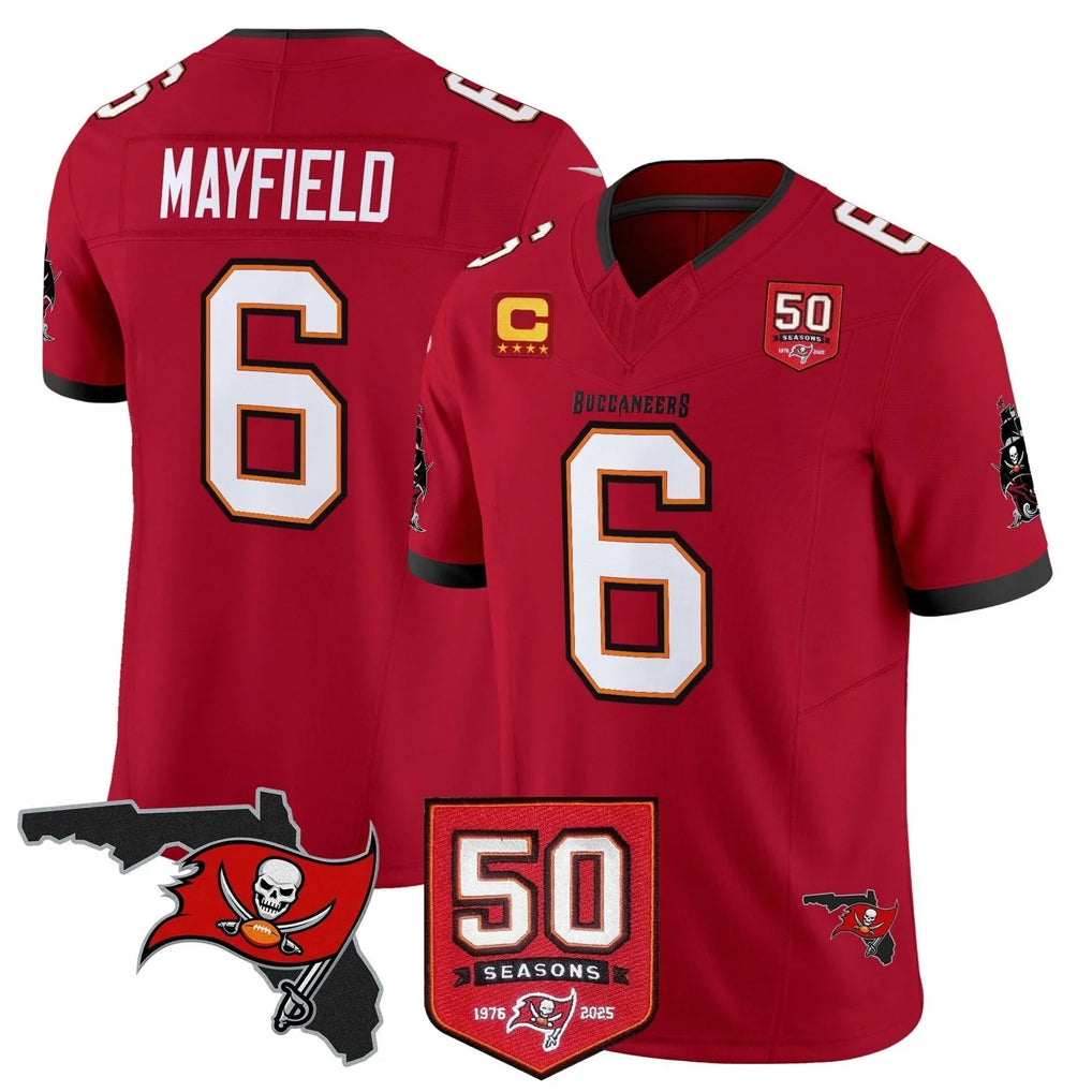 Parkc TB.Buccaneers #6 Baker Mayfield Player Red 50th Season Vapor Limited Home Game Stitched Jerseys
