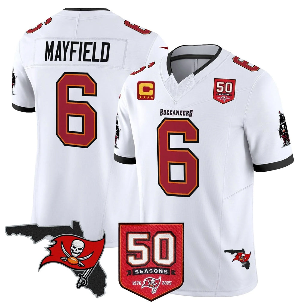 Parkc TB.Buccaneers #6 Baker Mayfield Player White 50th Season Vapor Limited Home Game Stitched Jerseys